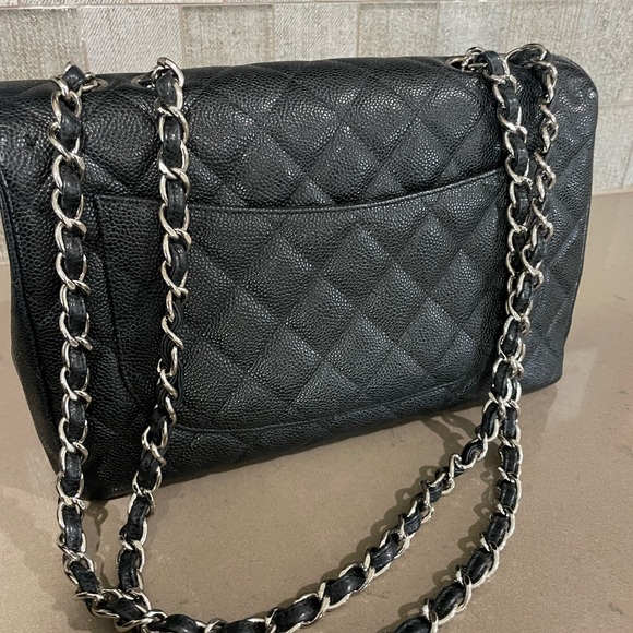 SOLD CHANEL Classic Black Quilted Caviar Silver Chain Jumbo Large Flap Bag - Picture 7 of 13